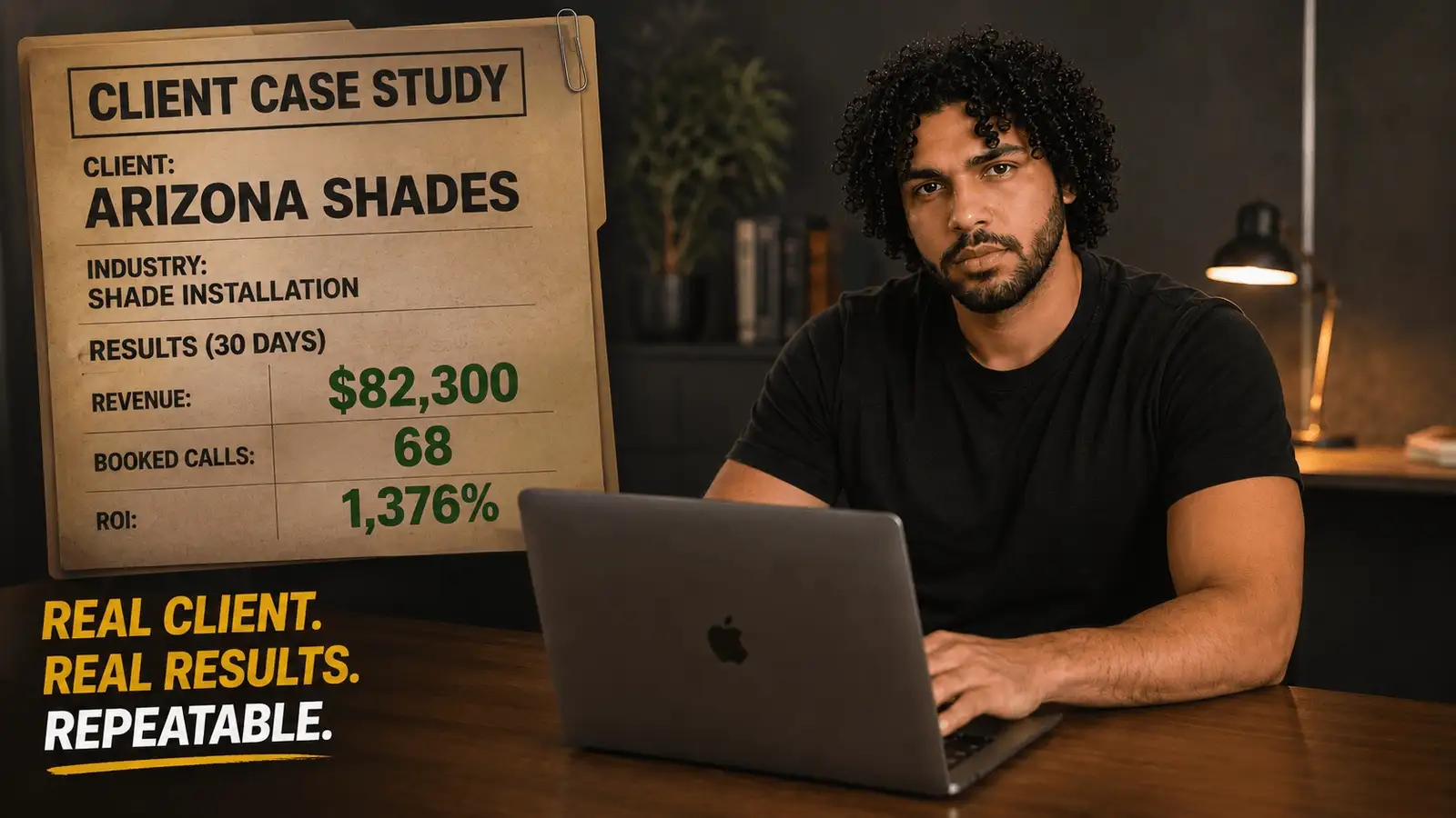 Client case study: Arizona Shades. $82,300 revenue and 68 booked calls in 30 days